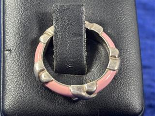 Tiffany & Co Pink Enamel X Signature Stack Ring Sterling Silver Size 6